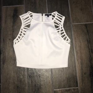 White Crop Top With Zipper In Back